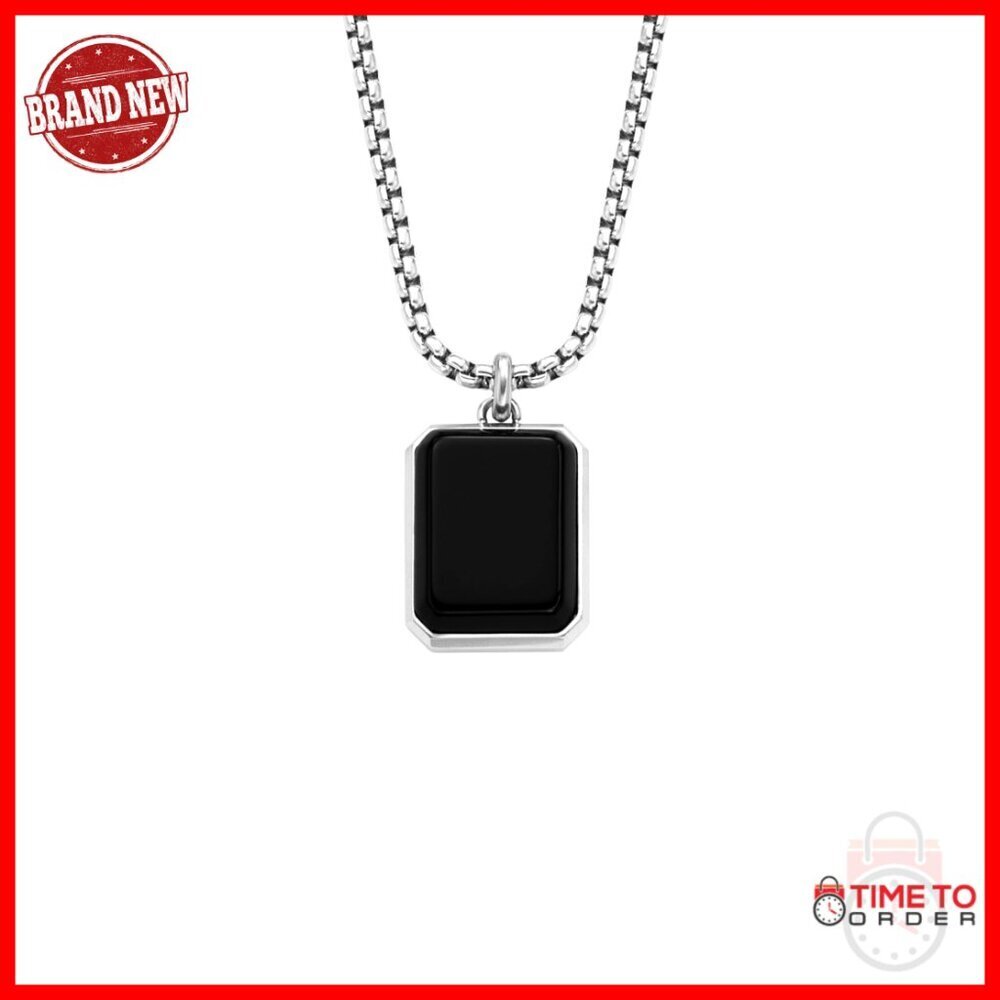 Stainless Steel Black Agate Pendant Necklace with Lobster Clasp